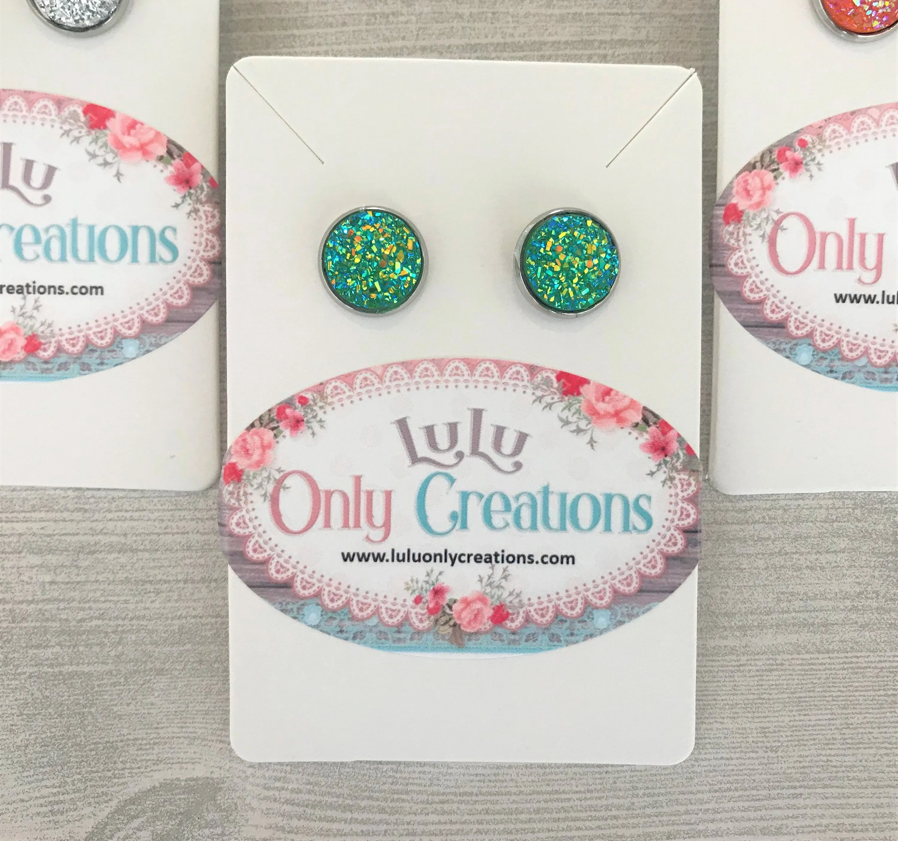 Cameo Faux Druzy Cabochon Stud Earrings