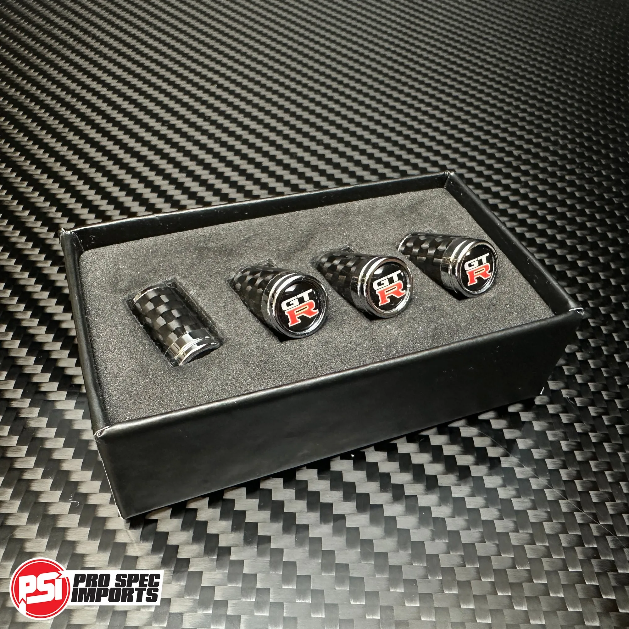 Carbon Fibre 'GTR' Valve Caps for GT-R R35, R34, R33, R32 Skyline