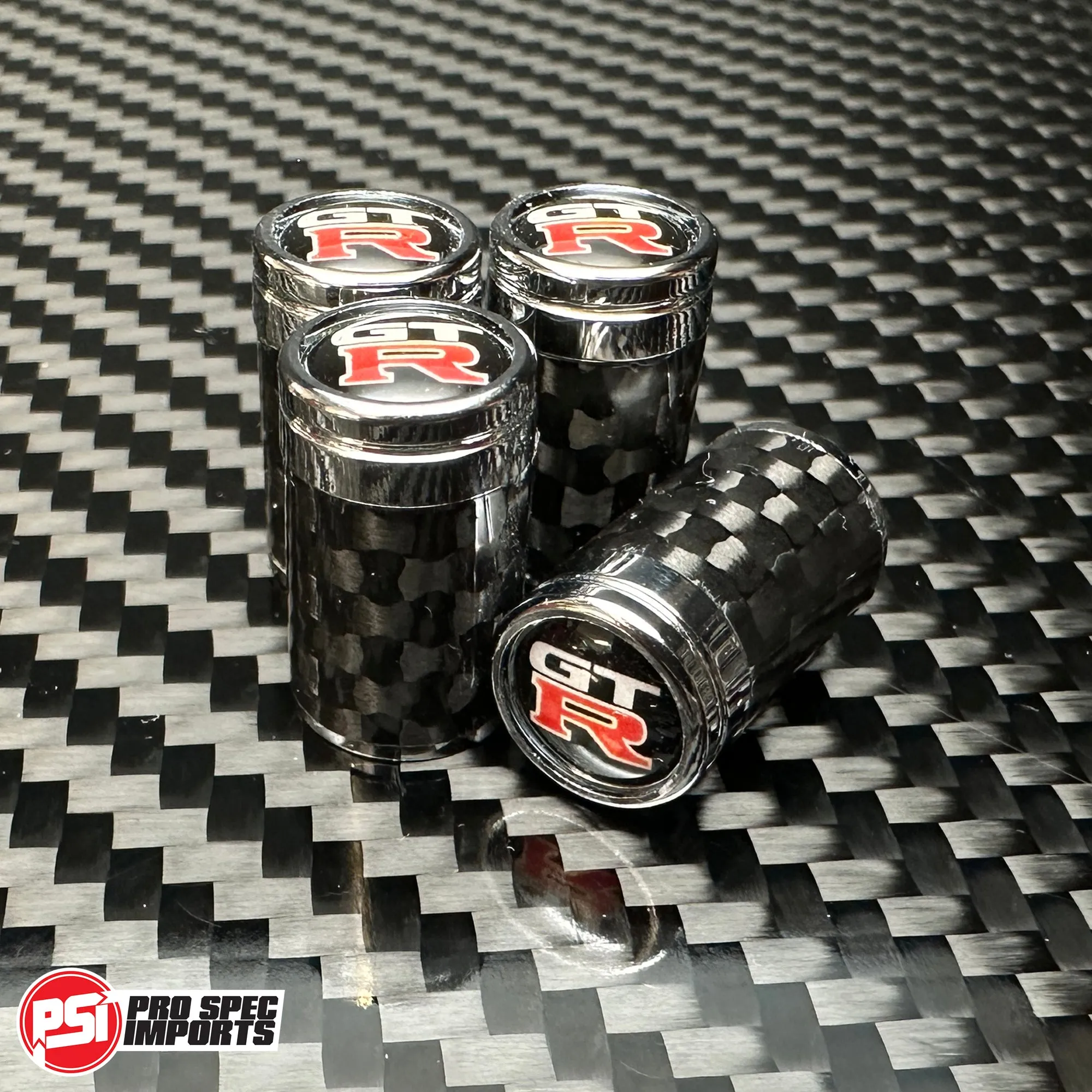 Carbon Fibre 'GTR' Valve Caps for GT-R R35, R34, R33, R32 Skyline