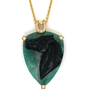 Carved Emerald Horsehead Pendant