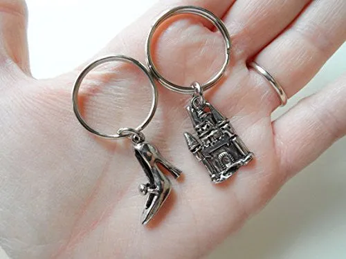 Castle and Shoe Keychain Set - Our Fairytale; Couples Keychain