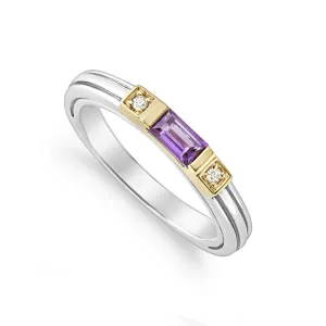 Caviar Color Amethyst and Diamond Stacking Ring