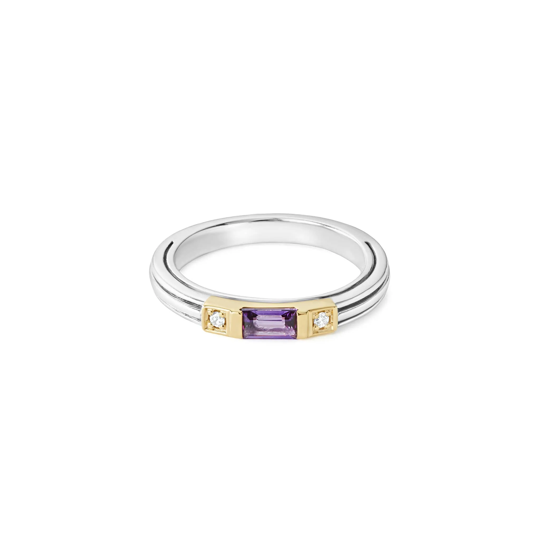 Caviar Color Amethyst and Diamond Stacking Ring