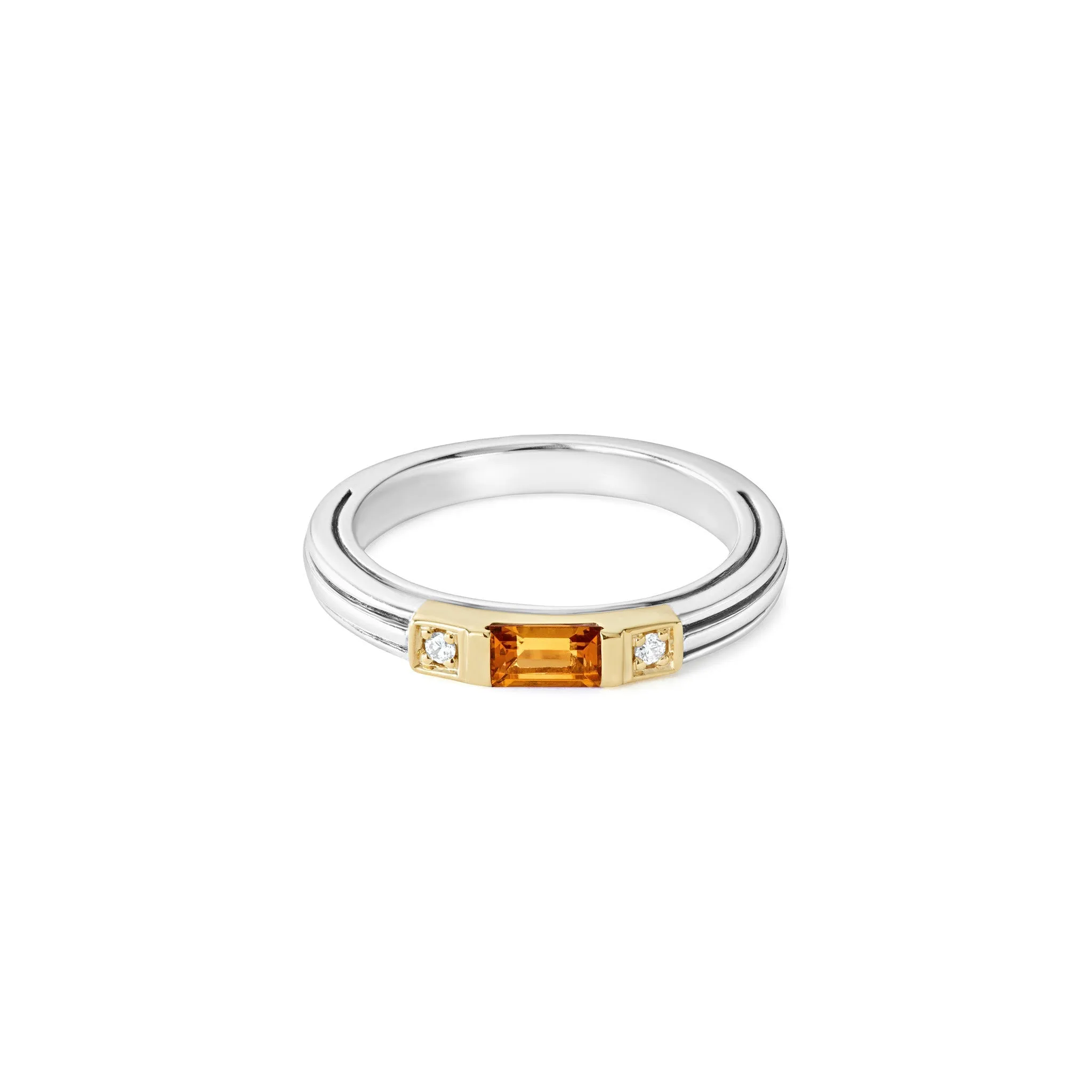 Caviar Color Citrine and Diamond Stacking Ring