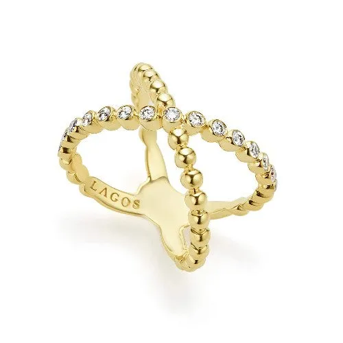 Caviar Gold X Diamond Gold Ring -10232-DD7