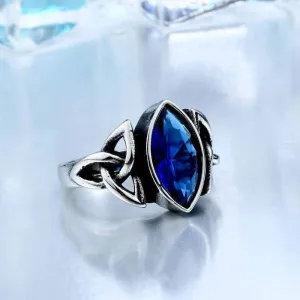 Celtic Gem Stone Stainless Steel Triquetra Ring