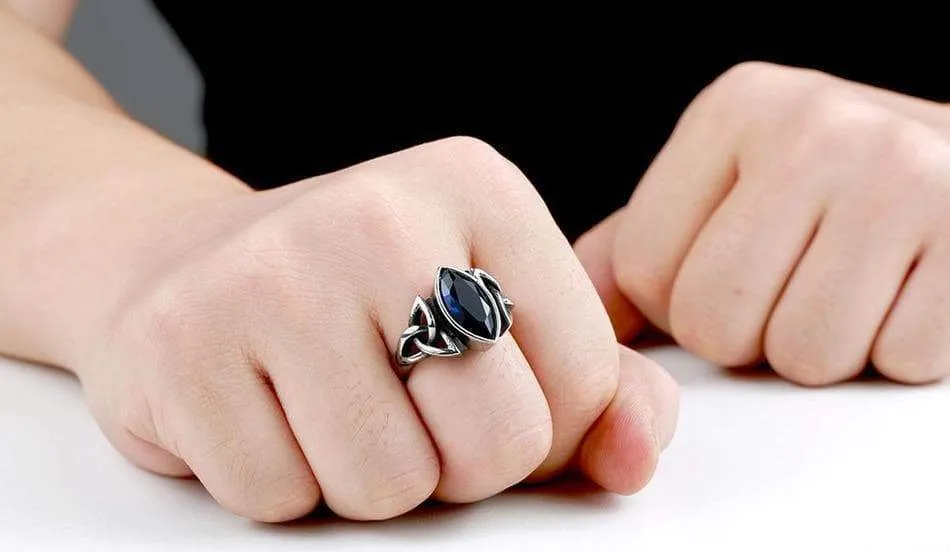 Celtic Gem Stone Stainless Steel Triquetra Ring