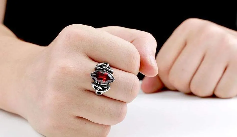 Celtic Gem Stone Stainless Steel Triquetra Ring