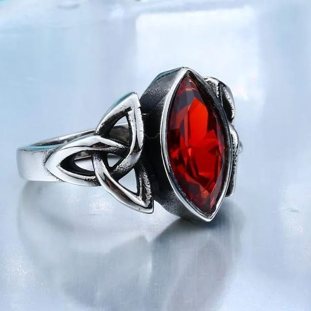 Celtic Gem Stone Stainless Steel Triquetra Ring