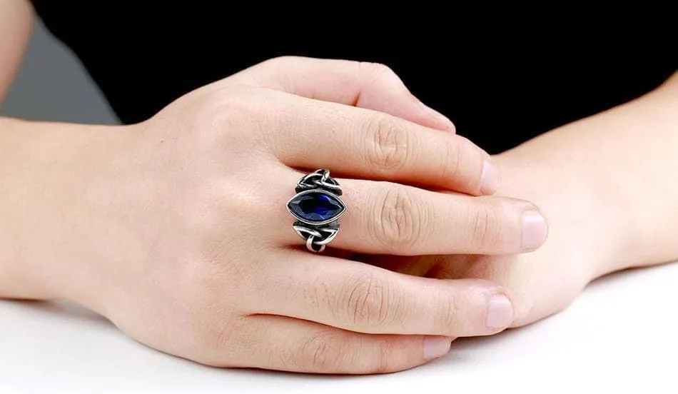 Celtic Gem Stone Stainless Steel Triquetra Ring