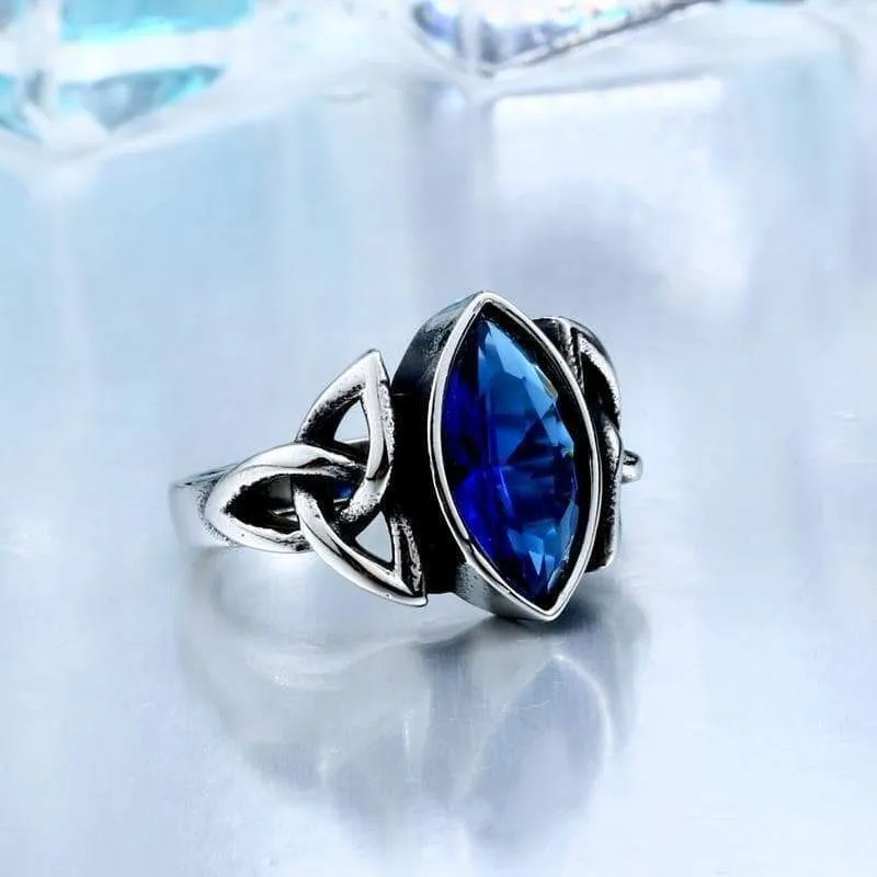 Celtic Gem Stone Stainless Steel Triquetra Ring