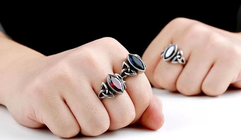 Celtic Gem Stone Stainless Steel Triquetra Ring