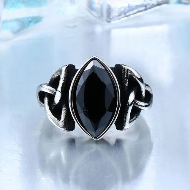Celtic Gem Stone Stainless Steel Triquetra Ring