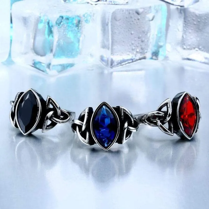 Celtic Gem Stone Stainless Steel Triquetra Ring