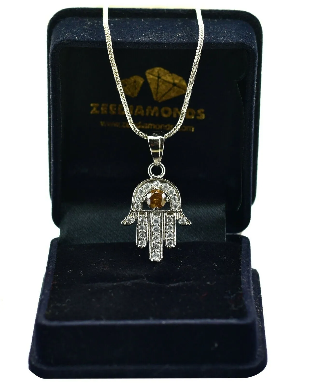 Certified 0.50 Ct Champagne Diamond Hamsa Hand Pendant With Accents- Beautiful Design