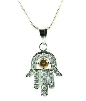 Certified 0.50 Ct Champagne Diamond Hamsa Hand Pendant With Accents- Beautiful Design