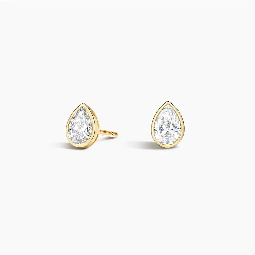Certified 14 Karat Yellow Gold Lab Grown Pear Shape Diamond Stud Earrings ( starting at 1 carat )