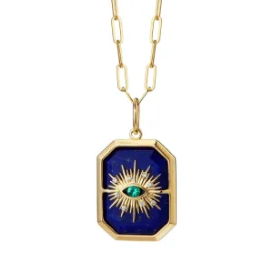 Chakra 18K Yellow Gold Emerald Evil Eye on Lapis & Diamond Pendant
