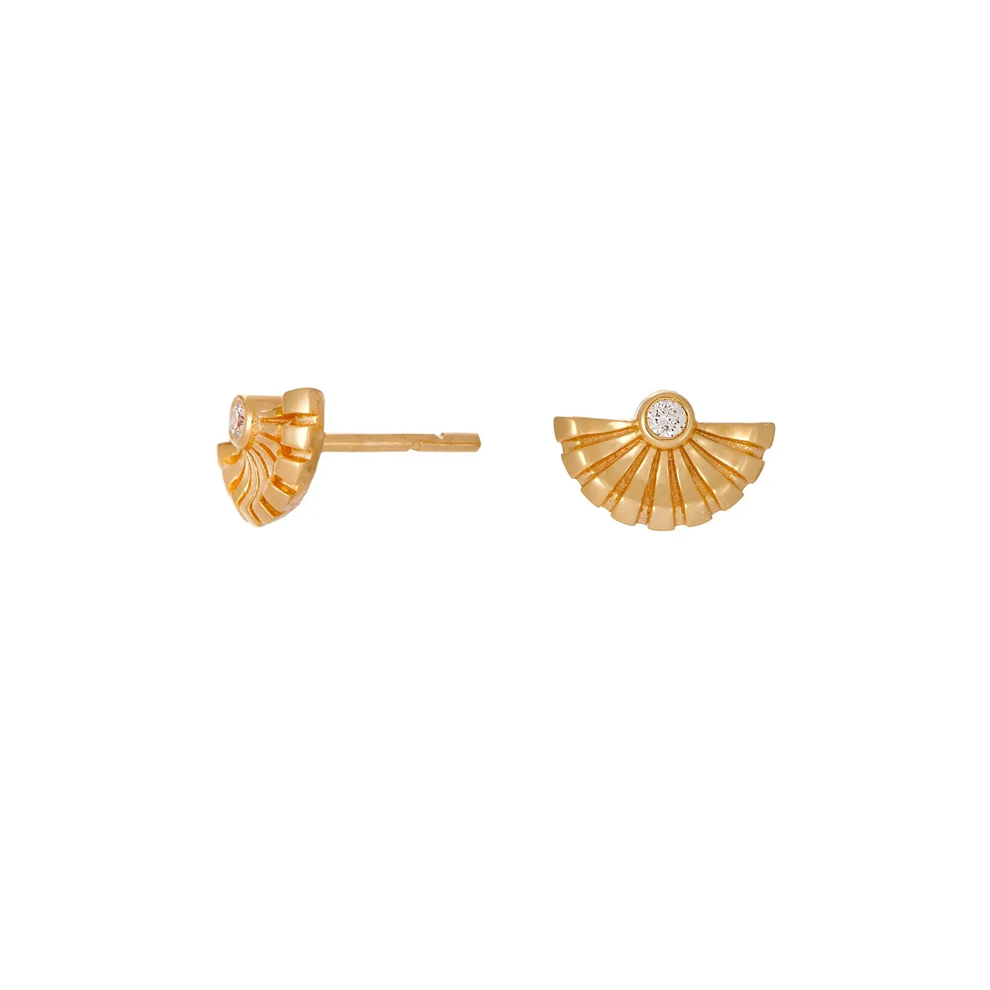 Chakra Half Dome White Diamond Stud Earrings