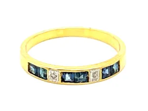 Channel Set Sapphire and Diamond Band Ring in 14k Yellow Gold