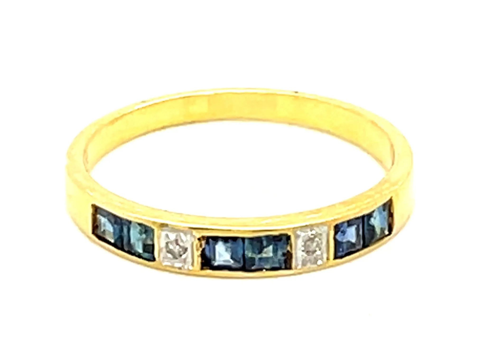 Channel Set Sapphire and Diamond Band Ring in 14k Yellow Gold