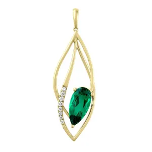 Chatham 14K Yellow Gold Created Emerald and Lab Grown Diamond Pendant