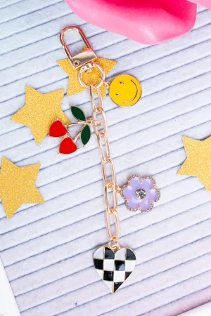 Checkered Heart & Cherry Bag Charms