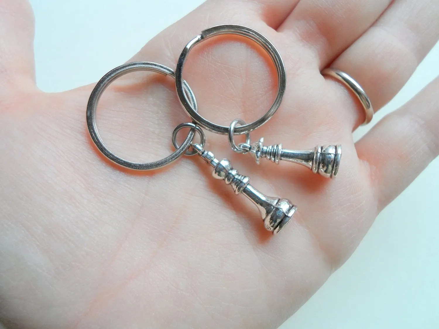 Chess Piece Charm Keychains, King and Queen Set - Couples Keychain Set, Custom Engraved Tags Option