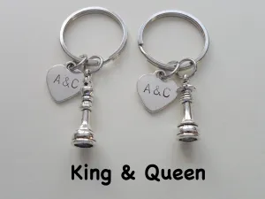 Chess Piece Charm Keychains, King and Queen Set - Couples Keychain Set, Custom Engraved Tags Option
