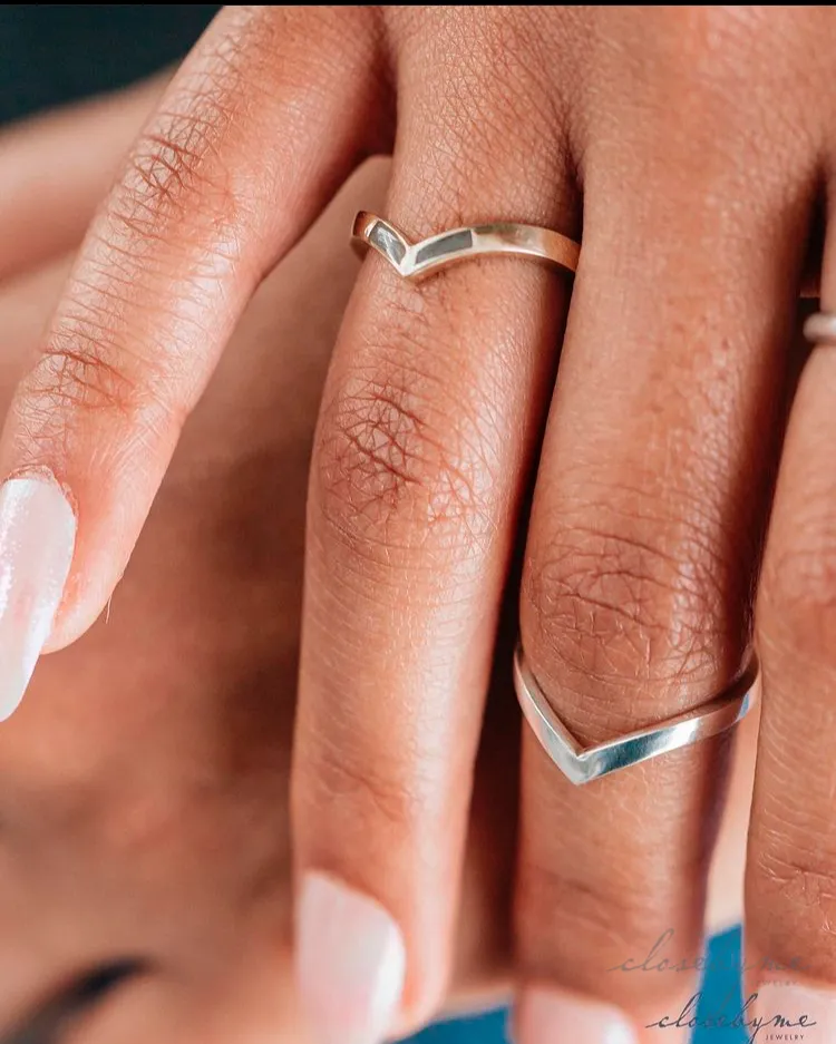 Chevron Companion Stacking Ring in Sterling Silver