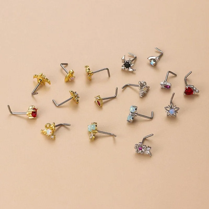 Chic Colorful CZ Inlaid Stainless Steel Angel Wings Heart Star Nose Piercing Nose Stud