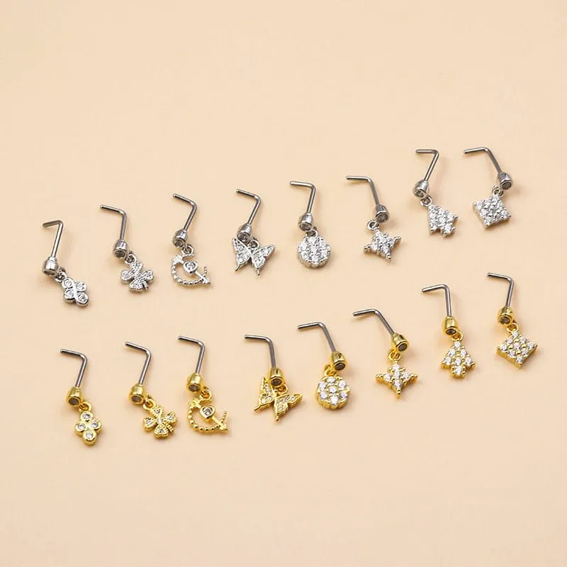 Chic CZ Inlaid Butterfly Clover Arrow Heart Nose Piercing Nose Stud