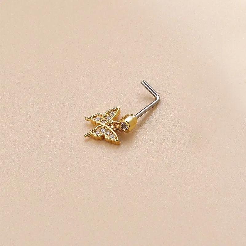 Chic CZ Inlaid Butterfly Clover Arrow Heart Nose Piercing Nose Stud