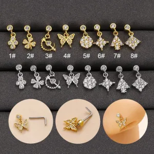 Chic CZ Inlaid Butterfly Clover Arrow Heart Nose Piercing Nose Stud