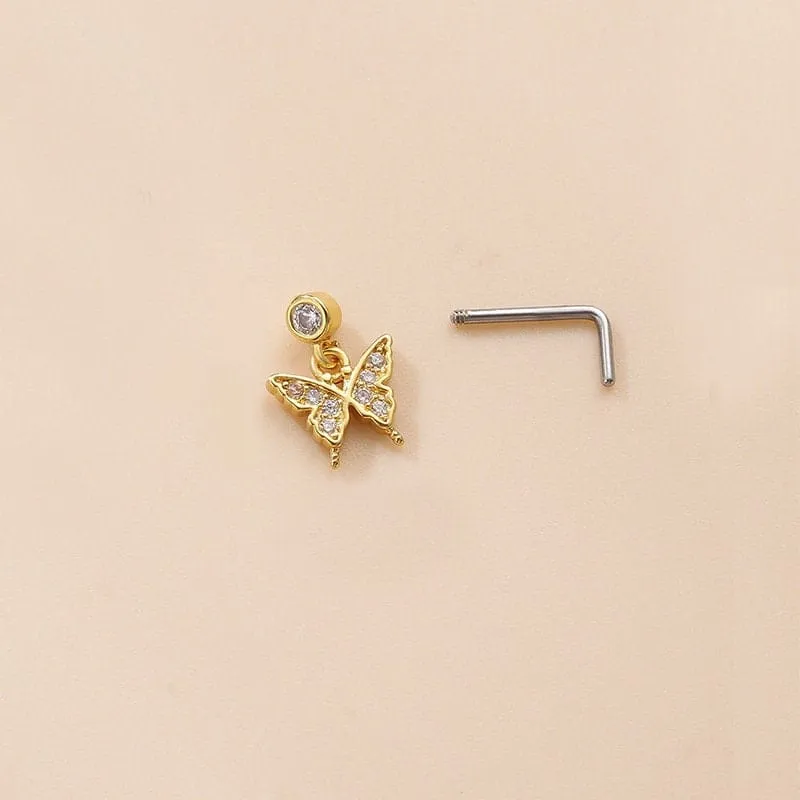 Chic CZ Inlaid Butterfly Clover Arrow Heart Nose Piercing Nose Stud