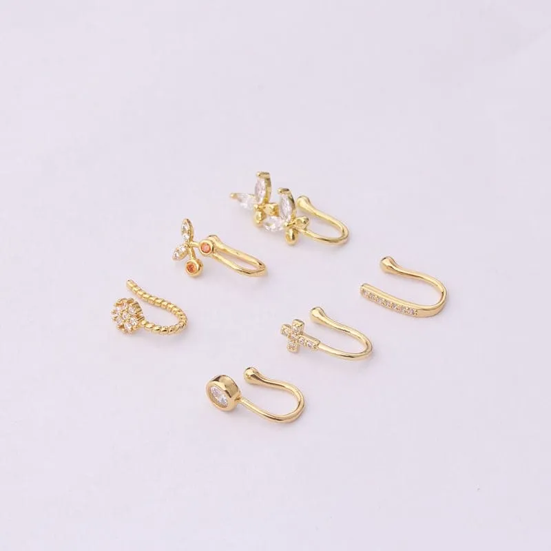 Chic CZ Inlaid Cherry Butterfly Non Piercing Adjustable Nose Ring