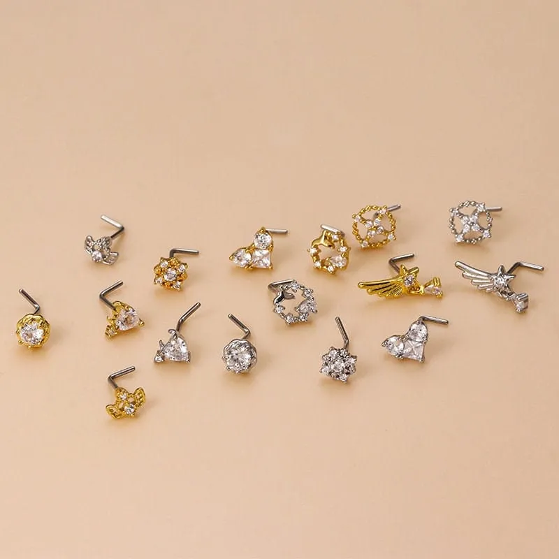 Chic CZ Inlaid Comet Angel Wings Heart Nose Piercing Nose Stud