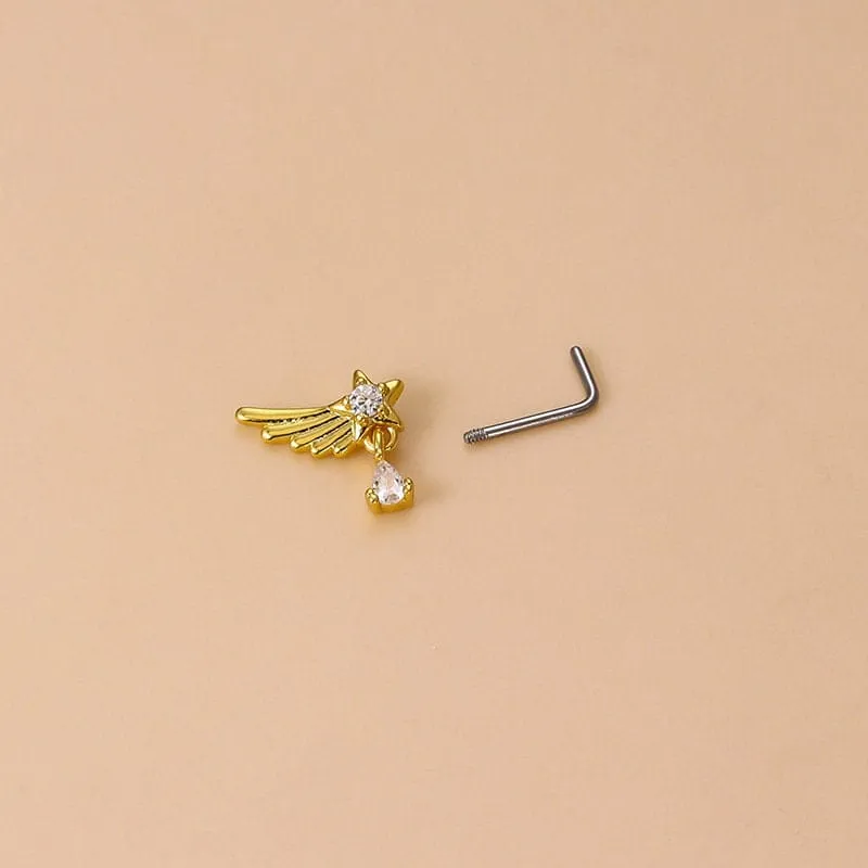 Chic CZ Inlaid Comet Angel Wings Heart Nose Piercing Nose Stud