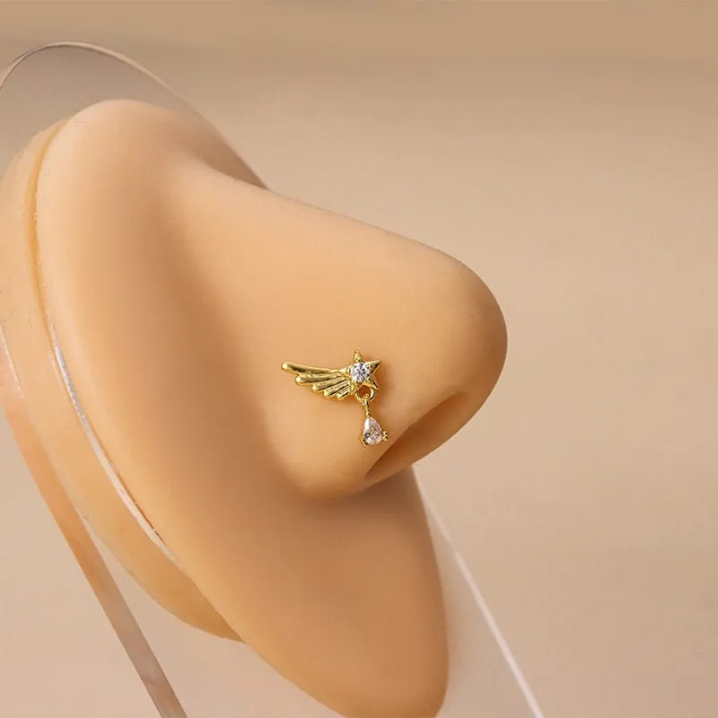 Chic CZ Inlaid Comet Angel Wings Heart Nose Piercing Nose Stud
