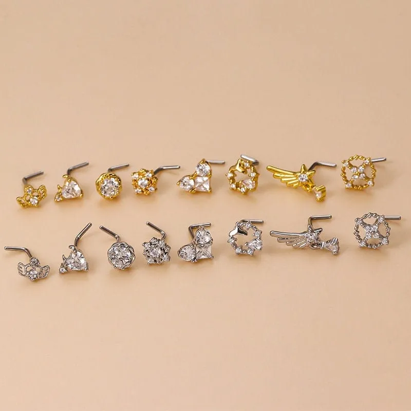 Chic CZ Inlaid Comet Angel Wings Heart Nose Piercing Nose Stud