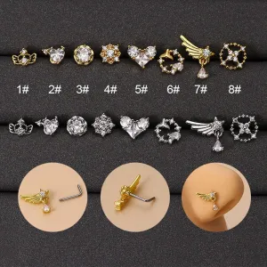 Chic CZ Inlaid Comet Angel Wings Heart Nose Piercing Nose Stud
