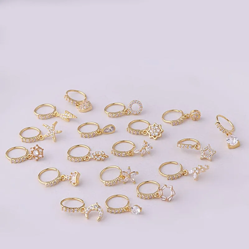 Chic CZ Inlaid Dangle Nose Piercing Hoop Nose Ring