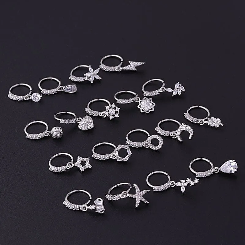 Chic CZ Inlaid Dangle Nose Piercing Hoop Nose Ring