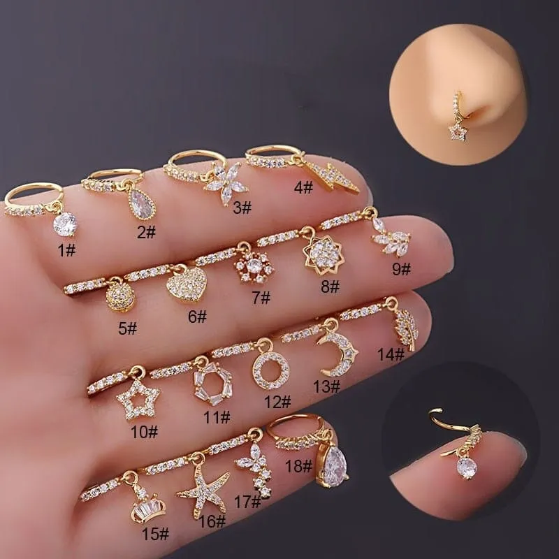 Chic CZ Inlaid Dangle Nose Piercing Hoop Nose Ring
