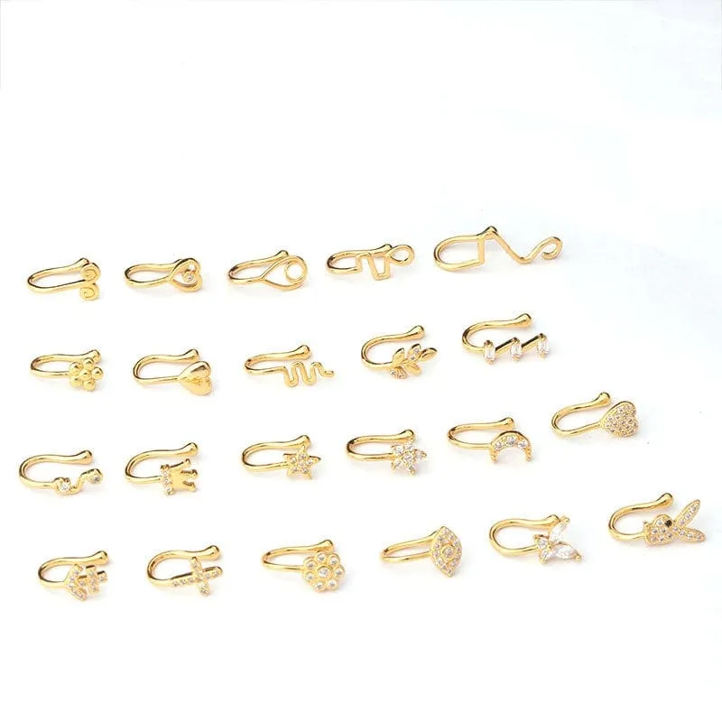 Chic CZ Inlaid Floral Heart Evil Eye Moon Star Non Piercing Nose Cuff