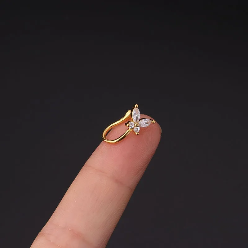 Chic CZ Inlaid Floral Heart Evil Eye Moon Star Non Piercing Nose Cuff