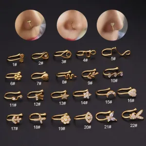 Chic CZ Inlaid Floral Heart Evil Eye Moon Star Non Piercing Nose Cuff
