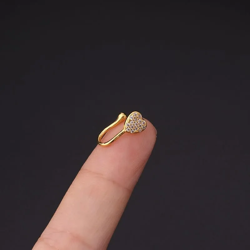 Chic CZ Inlaid Floral Heart Evil Eye Moon Star Non Piercing Nose Cuff