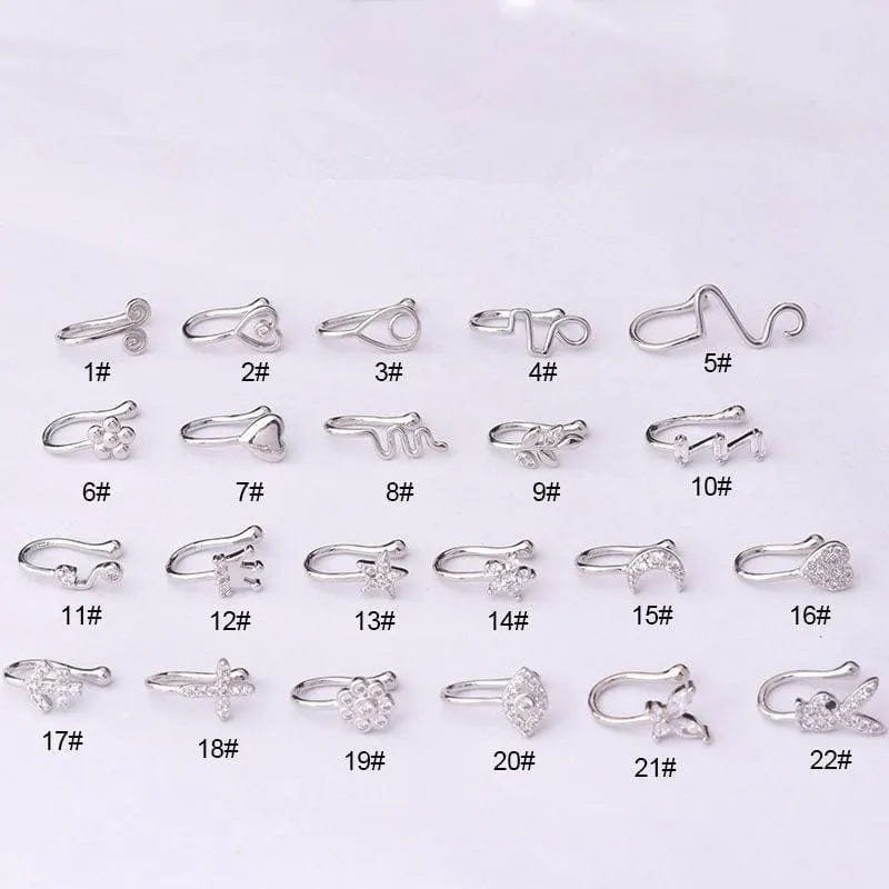 Chic CZ Inlaid Floral Heart Evil Eye Moon Star Non Piercing Nose Cuff