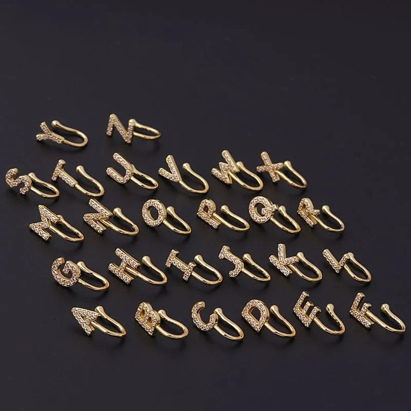 Chic CZ Inlaid Initial Letter Non Piercing Nose Cuff Nose Ring